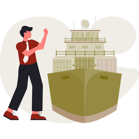 Un homme cherche un moyen de retrouver un cargo  Illustration