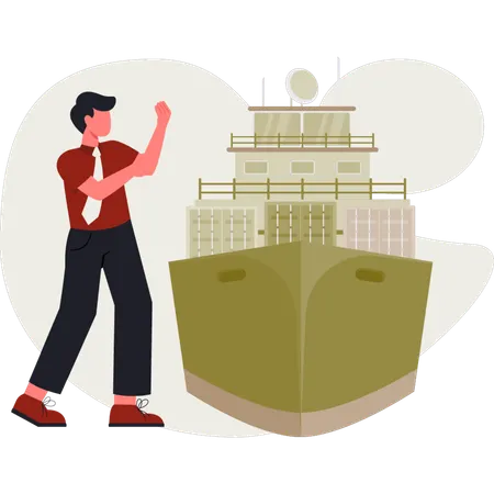 Un homme cherche un moyen de retrouver un cargo  Illustration