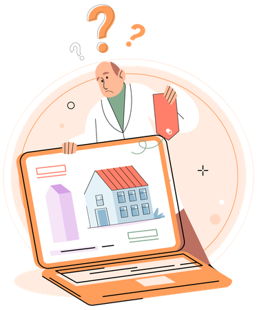 Homme recherchant un bien immobilier en ligne  Illustration