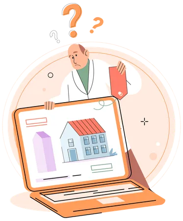 Homme recherchant un bien immobilier en ligne  Illustration