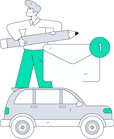 Un homme lève les yeux pour récupérer les papiers de sa voiture  Illustration