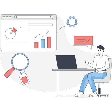 L'homme recherche l'optimisation des balises SEO  Illustration