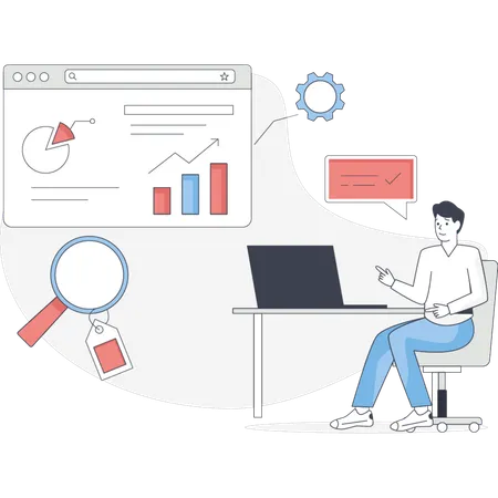 L'homme recherche l'optimisation des balises SEO  Illustration