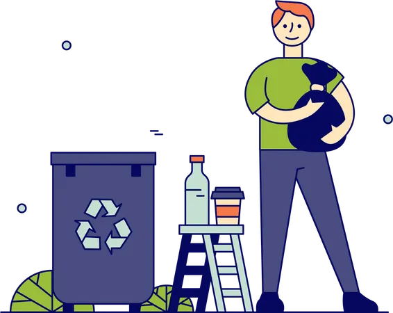 Homme recyclant les déchets  Illustration