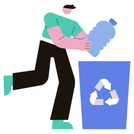 Un homme recycle des bouteilles en plastique  Illustration