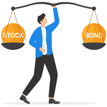 L'homme rééquilibre entre les actions et les obligations  Illustration