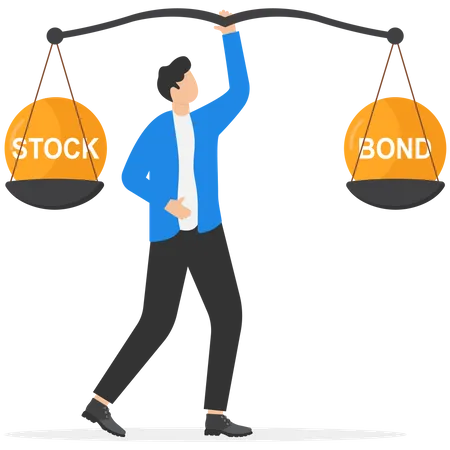 L'homme rééquilibre entre les actions et les obligations  Illustration