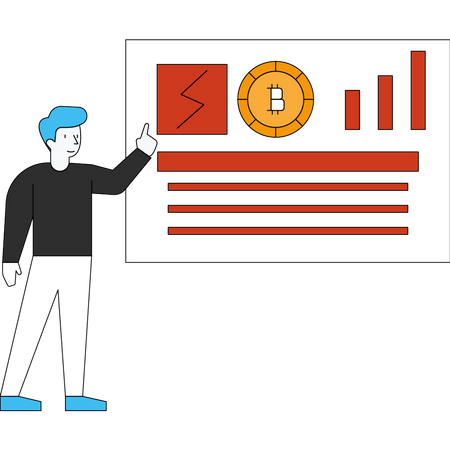 Homme regardant le bureau de négociation de crypto-monnaie  Illustration