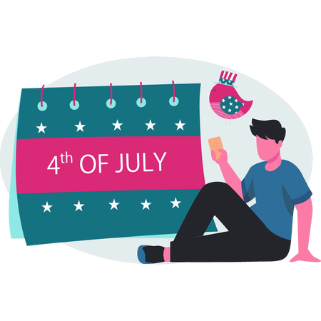 Homme regardant le calendrier du 4 juillet  Illustration