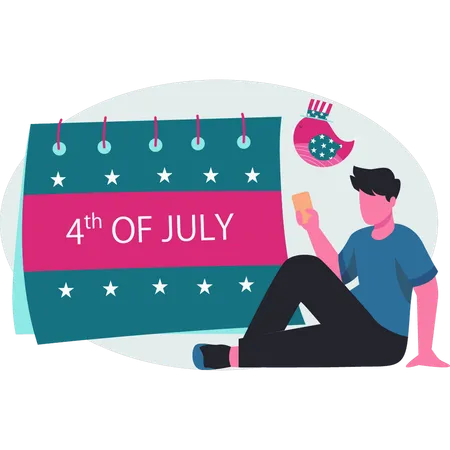 Homme regardant le calendrier du 4 juillet  Illustration