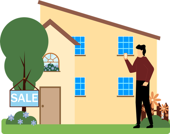 Homme regardant la maison en vente  Illustration