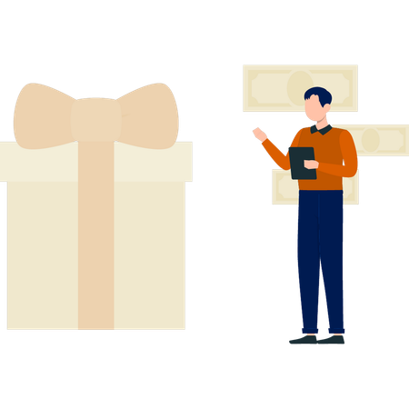 Homme regardant une boîte cadeau  Illustration