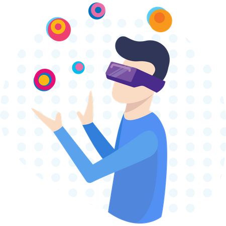 Homme regardant dans des lunettes vr avec innovation numérique  Illustration