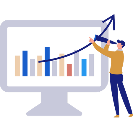 Homme regardant le graphique d'affaires  Illustration