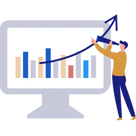 Homme regardant le graphique d'affaires  Illustration