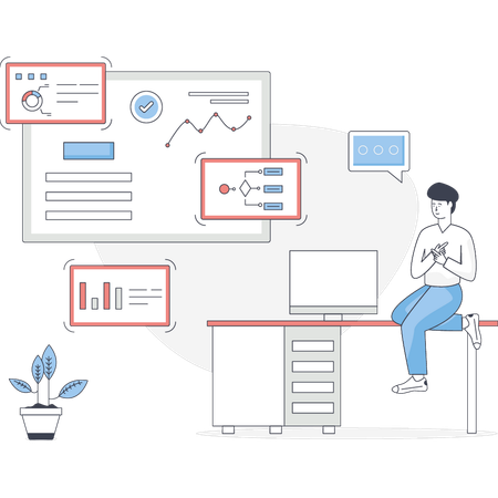 Homme regardant un graphique en hausse des affaires  Illustration