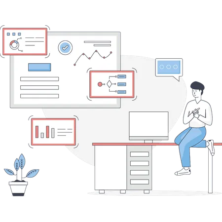 Homme regardant un graphique en hausse des affaires  Illustration