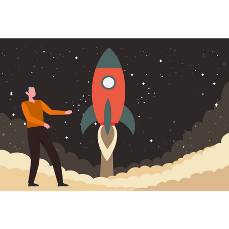 Homme regardant Rocket  Illustration