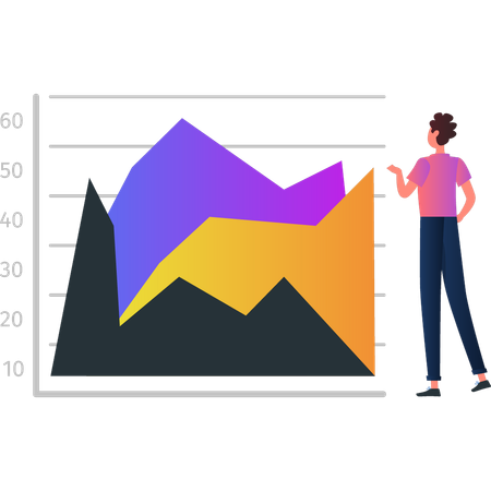 Homme regardant le graphique des taux de financement des entreprises  Illustration