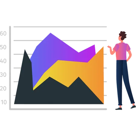 Homme regardant le graphique des taux de financement des entreprises  Illustration