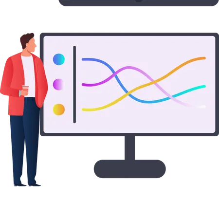 Homme regardant un graphique linéaire à l'écran  Illustration