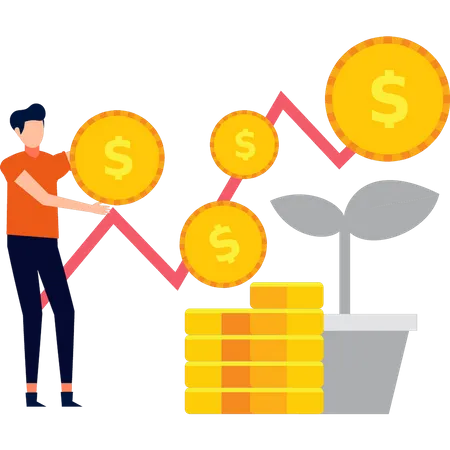 Homme regardant la progression du dollar  Illustration