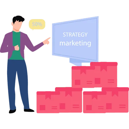 Homme regardant la stratégie marketing  Illustration