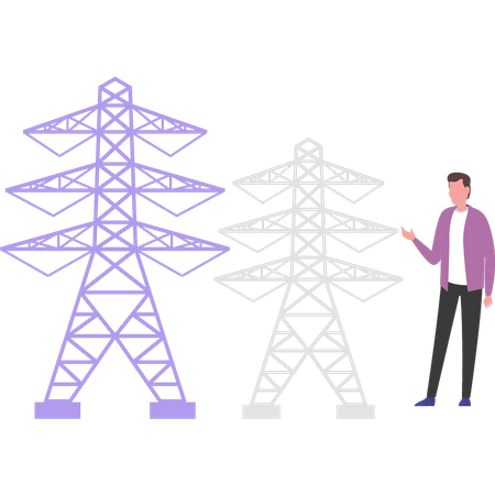 Homme regardant la tour électrique  Illustration