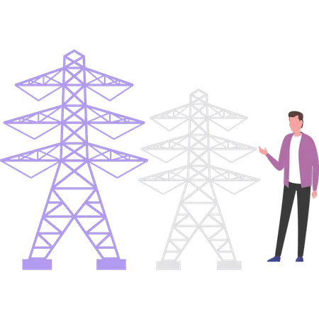 Homme regardant la tour électrique  Illustration