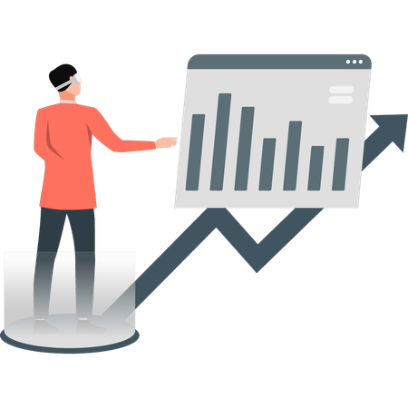 Homme regardant le graphique de croissance des entreprises  Illustration