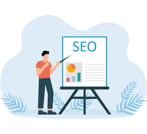 Homme regardant un graphique SEO  Illustration