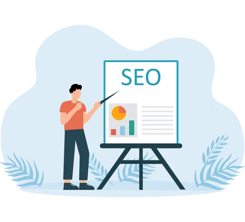 Homme regardant un graphique SEO  Illustration