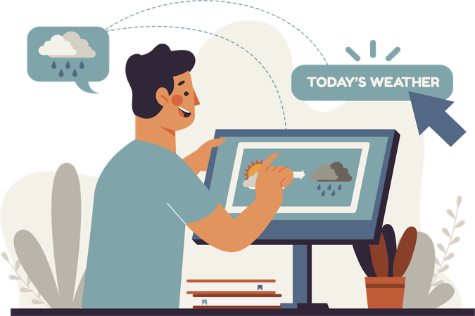 Un homme regarde les conditions météorologiques actuelles  Illustration