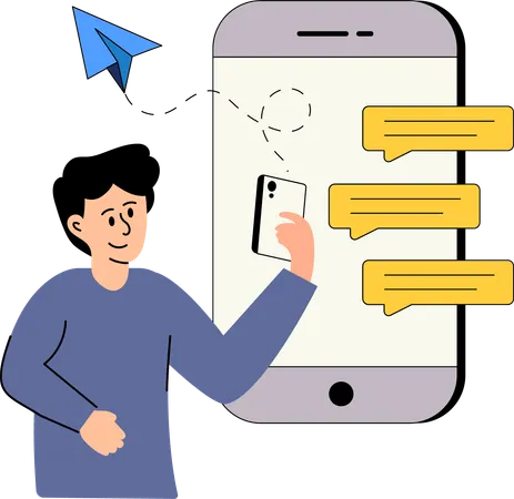 Homme regardant SMS marketing  Illustration