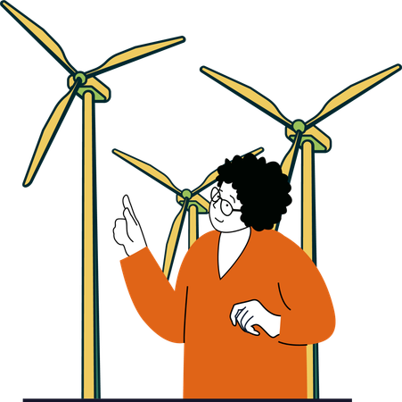 Homme regardant un moulin à vent  Illustration