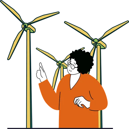 Homme regardant un moulin à vent  Illustration