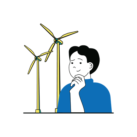 Homme regardant l’énergie d’une éolienne  Illustration