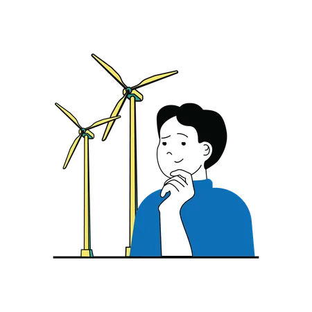 Homme regardant l’énergie d’une éolienne  Illustration