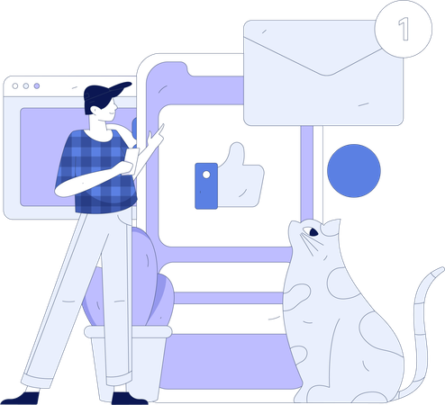 Homme regardant la notification par courrier sur les réseaux sociaux  Illustration