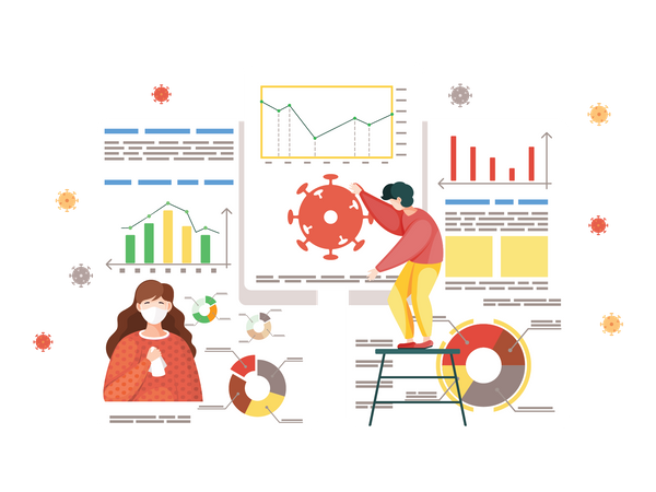 Homme regardant les statistiques du coronavirus  Illustration