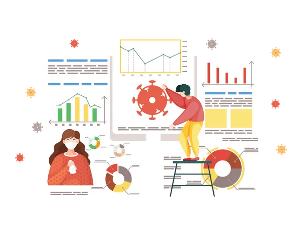 Homme regardant les statistiques du coronavirus  Illustration