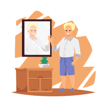 Homme regardant un miroir  Illustration