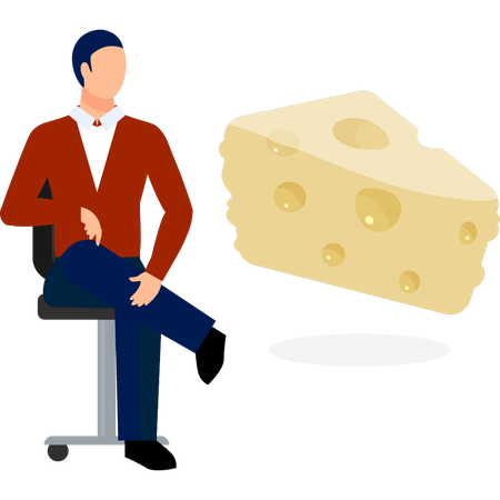 Homme regardant un morceau de fromage  Illustration