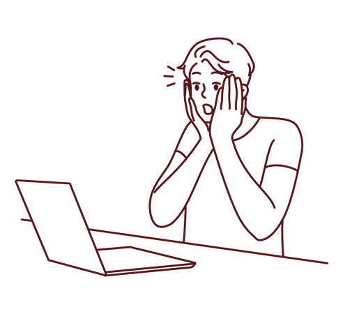 Homme regardant un ordinateur portable sous le choc  Illustration
