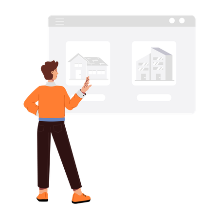 Un homme consulte un site Web immobilier  Illustration