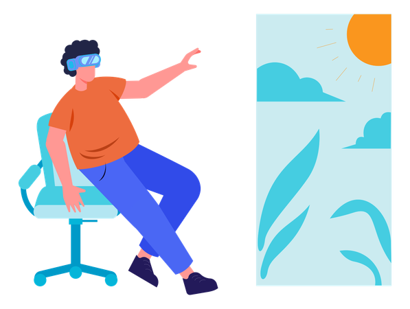 Homme regardant une vidéo en utilisant la réalité virtuelle  Illustration