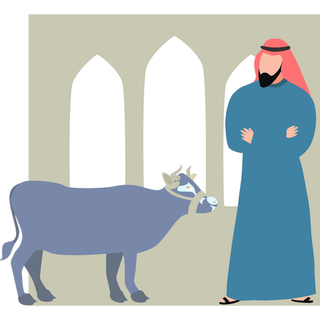 L'homme regarde la vache de l'Aïd  Illustration