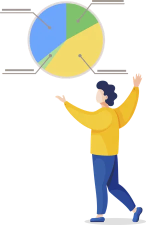 Un homme regarde un diagramme de données avec des segments  Illustration