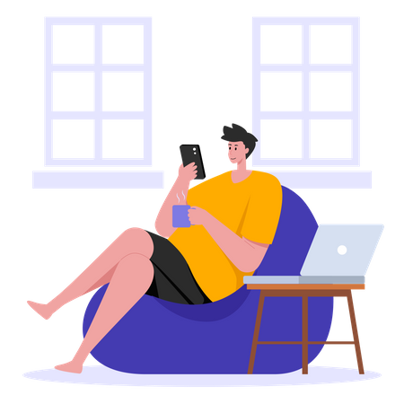 Homme relaxant pendant la pause café  Illustration