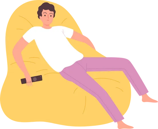 Homme relaxant sur un pouf  Illustration